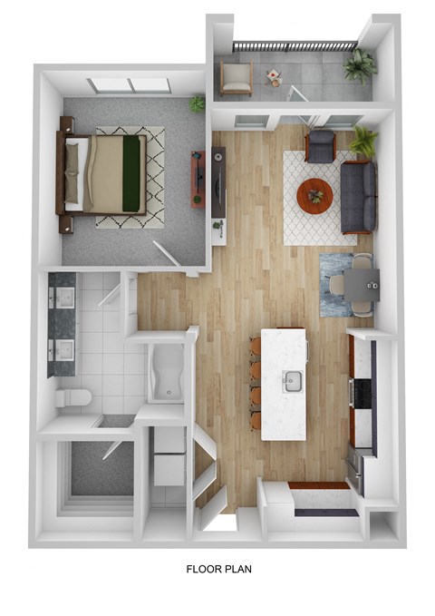 Floor plan for 1 bed, 1 bath, 872 sqft